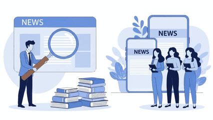 HR manager with employee at interview and business flow chart. Employee assessment software, HR company system, employee check programme concept, flat vector modern illustration 
