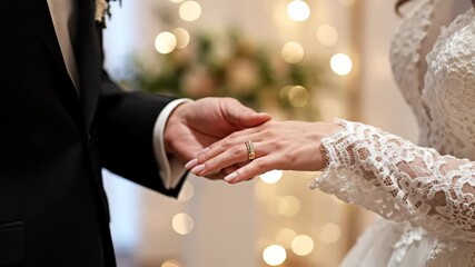 Groom Gently Places Wedding Ring Bride?s Finger During Ceremony Close