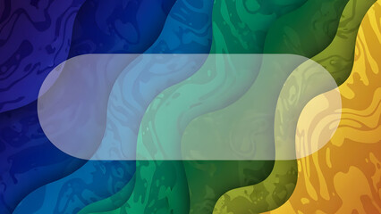 Vibrant Abstract Wavy Layers Background with Frosted Oval Frame, Colorful Fluid Organic Patterns for Presentations.