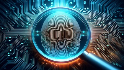fingerprint magnified on a circuit board representing digital security and data protection