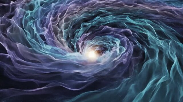 Ethereal abstract illustration of a swirling cosmic vortex with translucent light waves