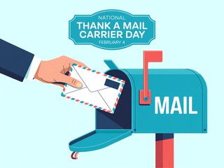National thank a mail carrier day february 4 illustration with hand putting letter in mailbox