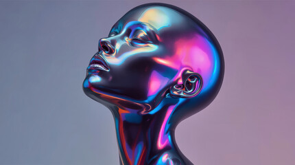 Futuristic Iridescent Metallic Human Portrait with Liquid Chrome Skin