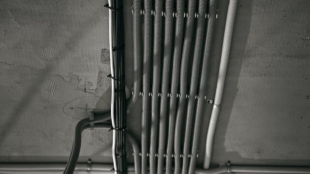 Structured Vertical Conduit Equipped With Multiple Secured Pipes And Routing Clamps In Utility Core