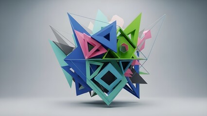 Geometric 3d shape with colorful triangles