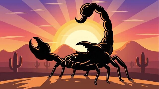 Black Scorpion Silhouette in Desert Landscape Sunset