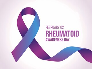 Purple and blue ribbon for rheumatoid awareness day on february 2nd isolated on white background