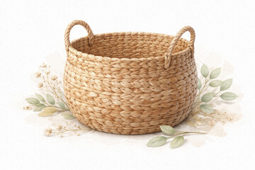 Woven Hyacinth Basket with Delicate Greenery and Seed Pods