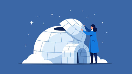 Building An Igloo Under The Stars A Woman Constructs A Traditional Shelter