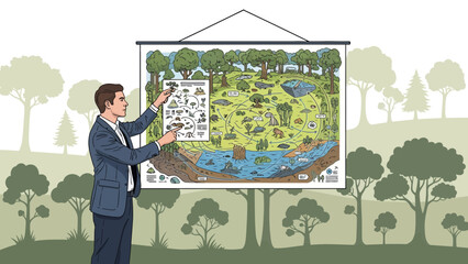 Businessman Explaining the Forest Ecosystem Cycle at Presentation to Audience