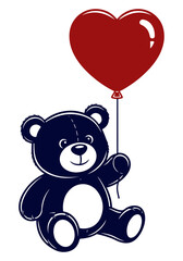 Naklejka premium Cute plush bear toy holding red heart-shaped balloon isolated on transparent background