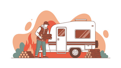 Camper Life Preparing Firewood For The Evening Adventure In Nature