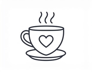 Obraz premium Line Art of Steaming Coffee Cup with Heart on White Background