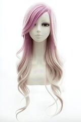 Fototapeta premium Long pink wig on white background