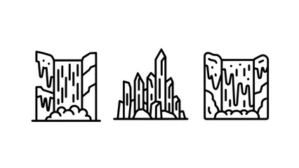 Obraz premium Line art illustrations of frozen waterfalls and sharp crystal formations.