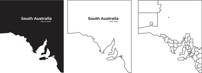 Obraz premium South australia maps in black and white vector illustrations