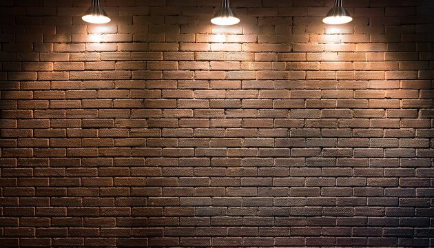 illuminated brick wall with overhead lights in a minimalist interior design
