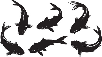 Obraz premium Black and white vector illustration set featuring a flying dragon, wild birds with spread wings, and a nature collection of animal silhouettes including a cat, fish, dinosaur,