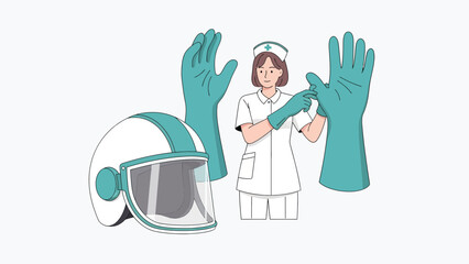 Cartoon Nurse Preparing Protective Gear For Pandemic Response And Safety Measures