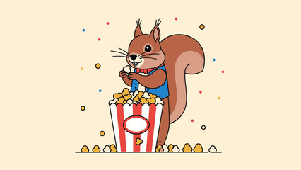 Cartoon Squirrel Enjoys A Movie With Popcorn Snack Illustration Vector Design
