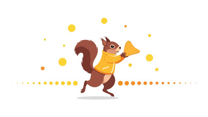 Cartoon Squirrel Wearing Yellow Jacket Carrying A Big Triangle Chip Illustration