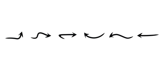 Arrow icons set in flat style. Curved arrows. Arrow sign, direction, rotation, up, upward, down, upward arrow symbols, vector illustrations on a transparent background.