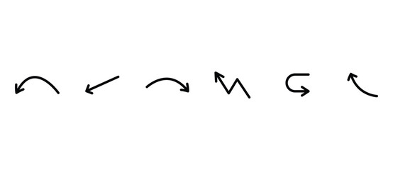 Simple arrow icons set in line style. Curved arrows. Arrow sign, direction, rotation, up, upward, down, upward arrow symbols, vector illustrations on a transparent background.