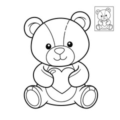 Adorable cartoon teddy bear illustration outline holding a heart perfect for children's crafts valentine's day designs and sweet greeting cards with a simple clean and friendly