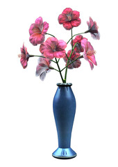 3d render pink hibiscus flower vase delicate isolated