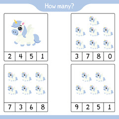 Unicorn math counting educational worksheet © Makoto Artist