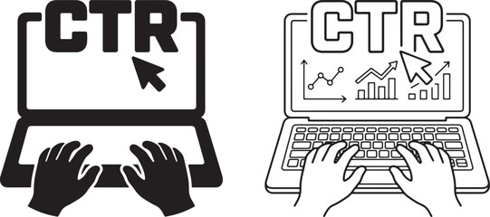 click through rate concept with hands on laptop computers  marketing analytics