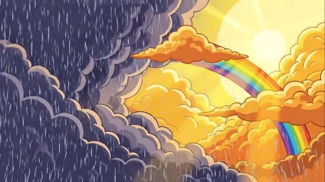 Bright rainbow appears as storm clouds give way to sun rays