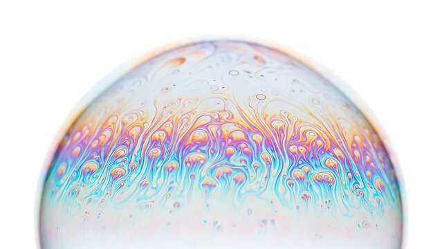 Macro Close Up of Iridescent Soap Bubble on White Background