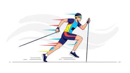 Obraz premium Cross Country Skiing Athlete Illustration In Full Speed For Modern Sports Graphic