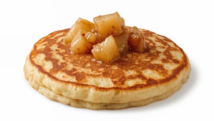 Vegan glutenfree pancake with apple compote and cinnamon, soft and moist texture, healthy plantbased breakfast dessert