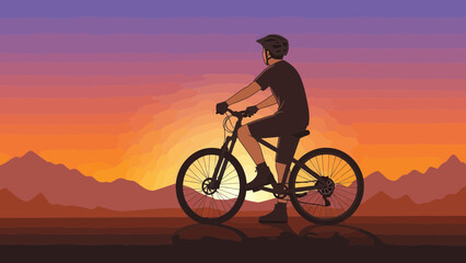 Fototapeta premium Cyclist Enjoying The Sunset Ride In The Mountains For Outdoor Adventure