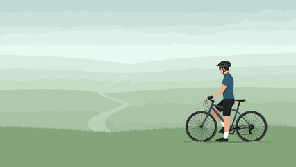 Fototapeta premium Cyclist Enjoying The Scenic Landscape On The Hillside Pathway