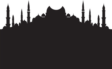 Fototapeta premium Black silhouette of a grand mosque with minarets against a white background