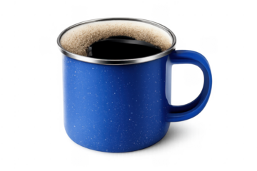 Blue enamel mug ready for morning coffee