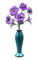 3d render purple hibiscus flower vase delicate isolated