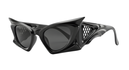 Futuristic black sunglasses with unique design isolated on transparent background