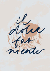 Vector tropical underwater style poster of seashell Isolated on beige background. Card for interior design, prints, fabric or background.