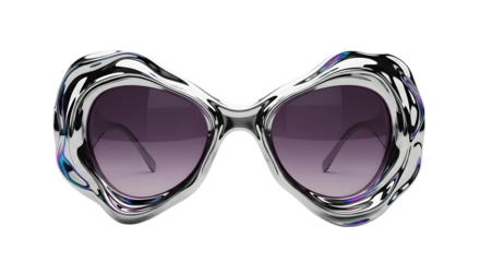 Modern silver sunglasses isolated on transparent background, fashion and style concept
