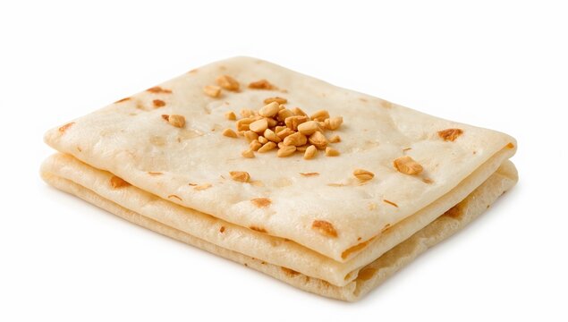 Malaysian apam balik folded pancake with crushed peanuts on white background traditional street food