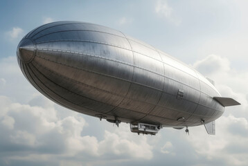 Vintage airship gracefully floats among fluffy clouds creating a nostalgic atmosphere. Ideal for historical projects or travel concepts.