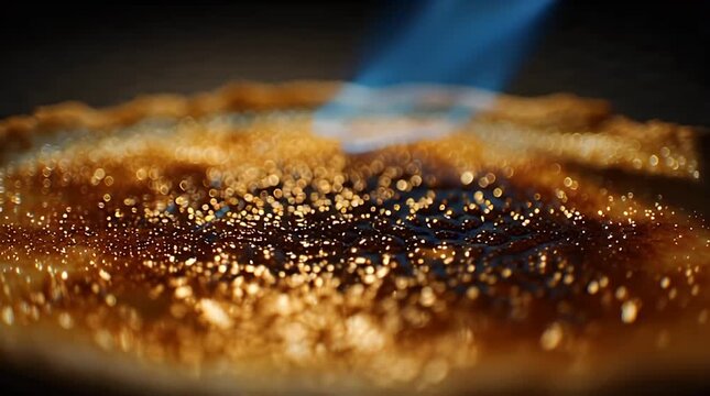 Blow Torch Caramelizing Sugar on Creme Brulee Dessert Video.
