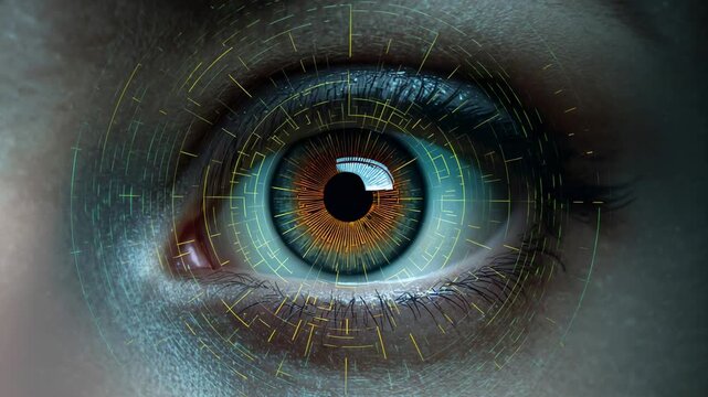 Reacting to HUD activation, eye opening and blinking for iris scan in extreme close-up