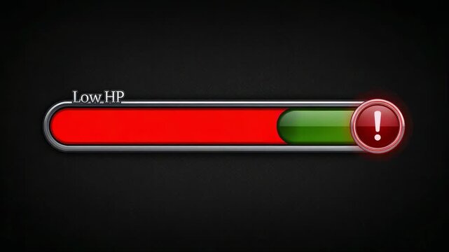 Displaying horizontal status bar reacting to Low_HP alert badge on dark HUD, red segment growing