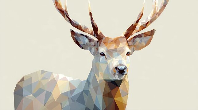 A colorful geometric illustration of a deer with large antlers