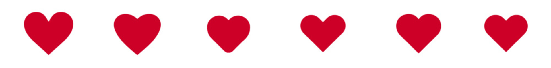 Solid Red Heart Icon Set Vector - Love Romance Symbol Collection Valentine Filled Shape Row Banner Border Flat Design Classic Traditional Wedding Romantic Passion Element Clipart Greeting Card Templat